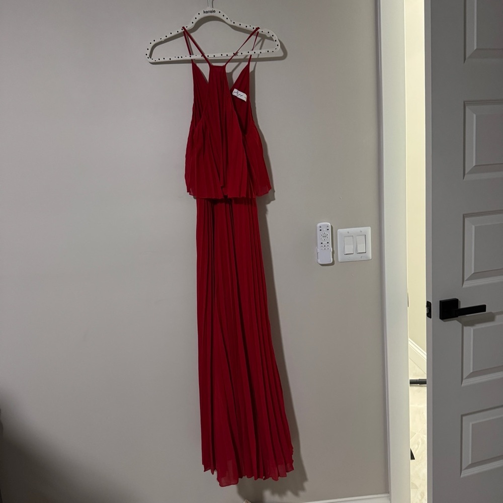 Petal & Pup Red Pleated Halter Maxi Dress - Picture 3 of 7